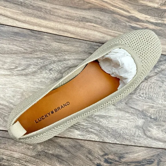NIB Lucky Brand 7.5M Daneric Metallic Knit Square Toe Ballet Flats