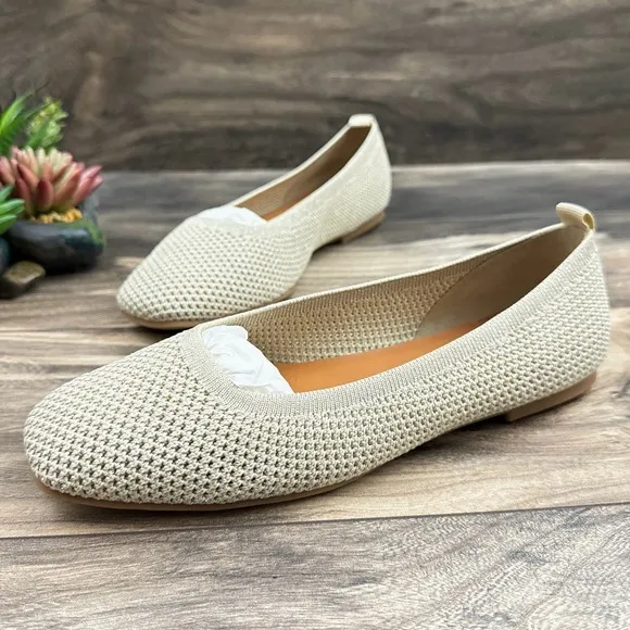 NIB Lucky Brand 7.5M Daneric Metallic Knit Square Toe Ballet Flats