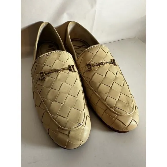 NIB Sam Edelman Loraine Woven Eggshell Leather Classic Chain Loafers Size 11M