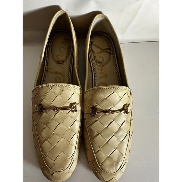 NIB Sam Edelman Loraine Woven Eggshell Leather Classic Chain Loafers Size 11M
