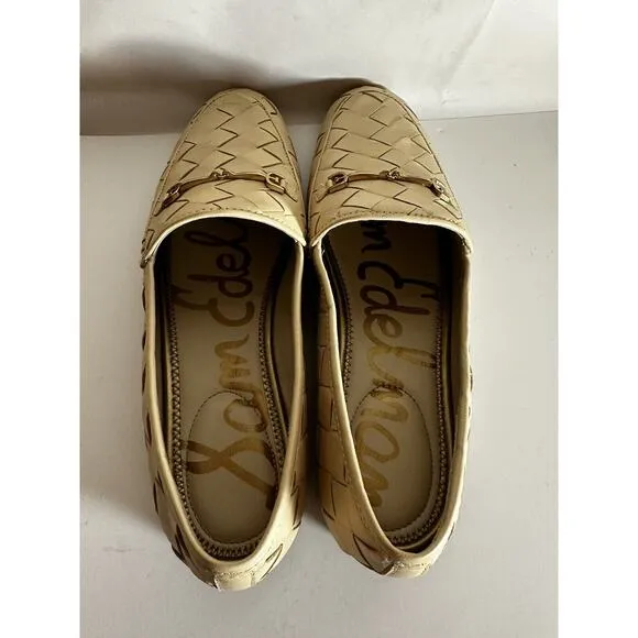 NIB Sam Edelman Loraine Woven Eggshell Leather Classic Chain Loafers Size 11M