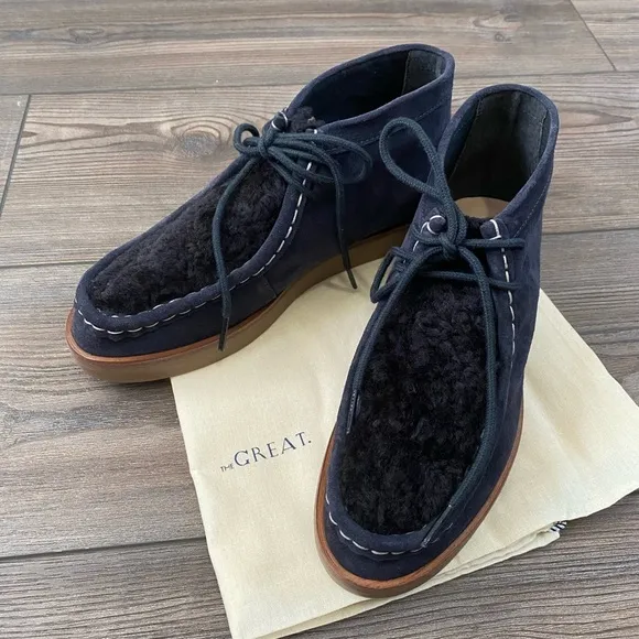 NIB The Great The Trooper Boots in Midnight with black shearling