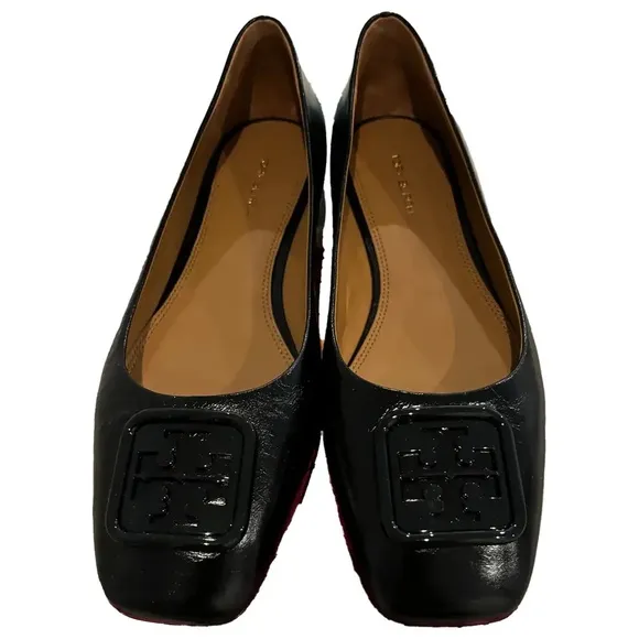 NIB Tory Burch  GEORGIA BALLET WRINKLE CALF LEATHER  - 8  black