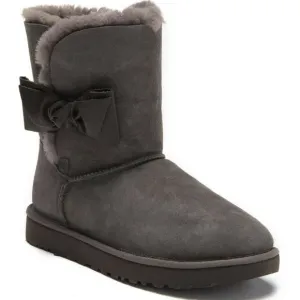 NIB UGG Bailey Bow Daelynn Short Sheepskin Leather Shearling Boots GRAY US 6 6.5