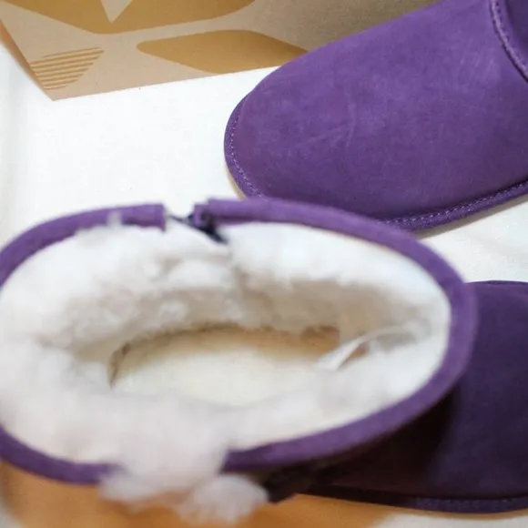 NIB UGG KOOLABURRA GIRL'S SUEDE FUR LINED MINI BOW BOOTS PURPLE‎