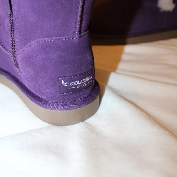 NIB UGG KOOLABURRA GIRL'S SUEDE FUR LINED MINI BOW BOOTS PURPLE‎