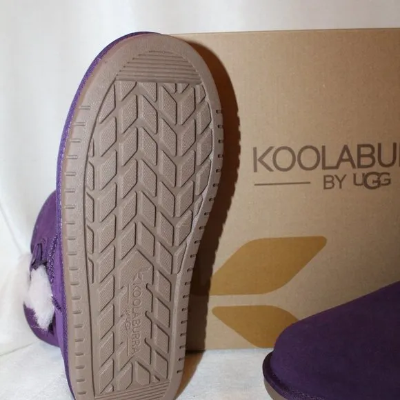 NIB UGG KOOLABURRA GIRL'S SUEDE FUR LINED MINI BOW BOOTS PURPLE‎