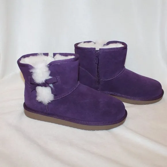 NIB UGG KOOLABURRA GIRL'S SUEDE FUR LINED MINI BOW BOOTS PURPLE‎