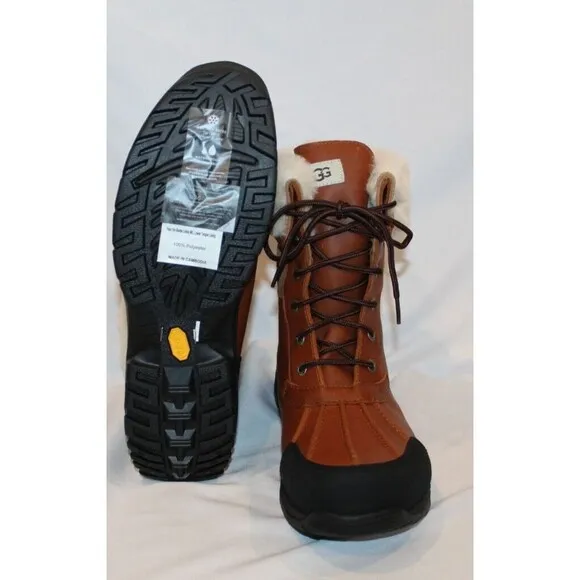 NIB‎ UGG MEN'S BUTTE LOGO LEATHER SHEARLING LINED WINTER SNOW BOOTS 13 WRCH