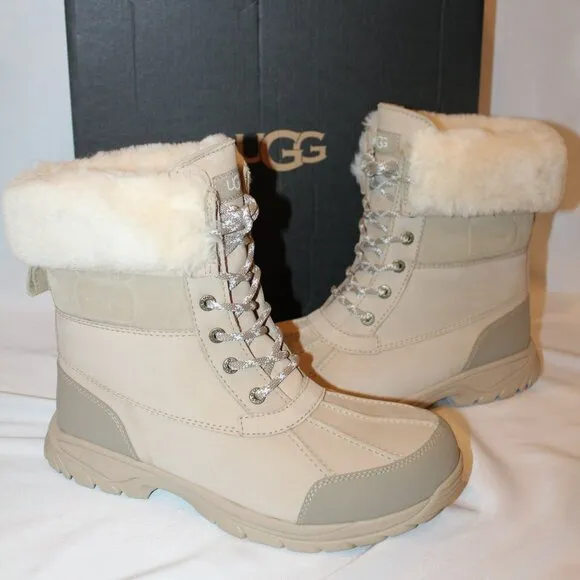 NIB UGG MEN'S BUTTE LOGO LEATHER SHEARLING LINED WINTER SNOW BOOTS‎