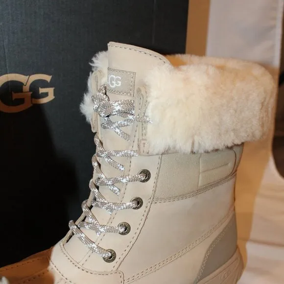 NIB UGG MEN'S BUTTE LOGO LEATHER SHEARLING LINED WINTER SNOW BOOTS‎