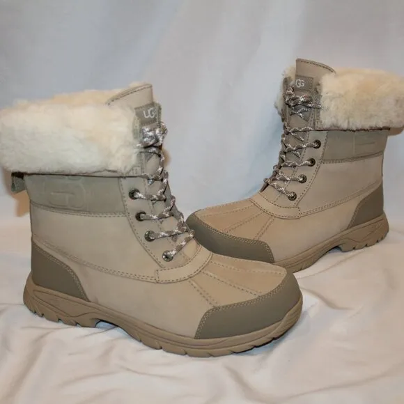 NIB UGG MEN'S BUTTE LOGO LEATHER SHEARLING LINED WINTER SNOW BOOTS‎