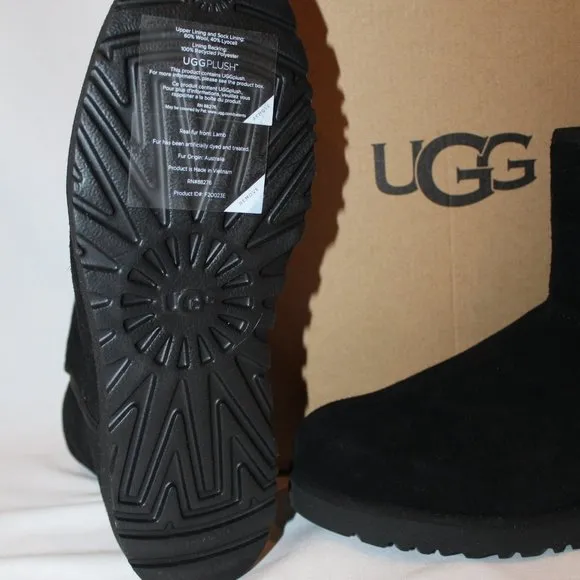 NIB UGG WOMEN'S CORY SUEDE SHEARLING LINED MINI BOOTS‎ BLACK