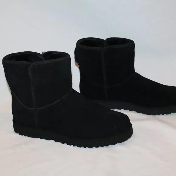 NIB UGG WOMEN'S CORY SUEDE SHEARLING LINED MINI BOOTS‎ BLACK