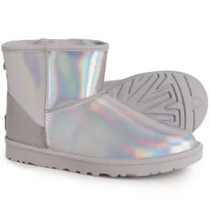 NIB UGG‎ WOMEN'S MINI IRIDESCENT SILVER SHEARLING LINED ANKLE BOOTS
