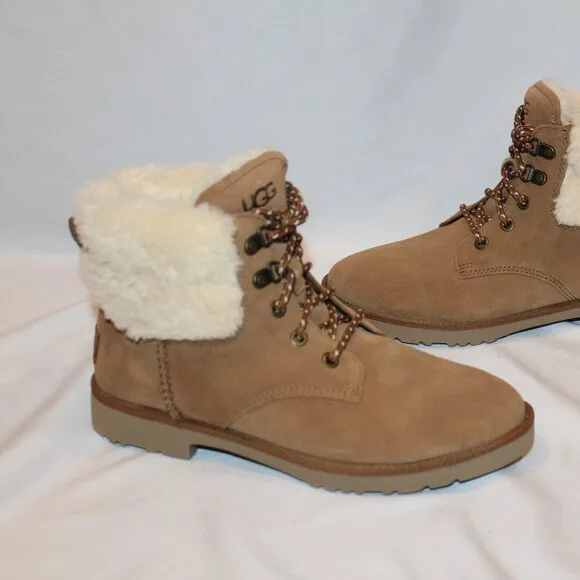 NIB UGG WOMEN'S ROMELY HERITAGE SUEDE‎ SHEARLING LINED LACE UP ANKLE BOOTS