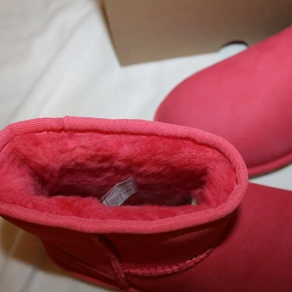 NIB UGG WOMEN'S SUEDE SHEARLING CLASSIC MINI ANKLE BOOTS HIBISCUS‎ PINK