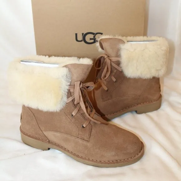 NIB UGG WOMEN'S WEYLYN SUEDE SHEARLING‎ ANKLE BOOTS BOOTIES CHESTNUT