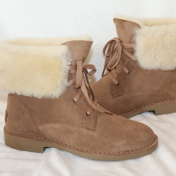 NIB UGG WOMEN'S WEYLYN SUEDE SHEARLING‎ ANKLE BOOTS BOOTIES CHESTNUT