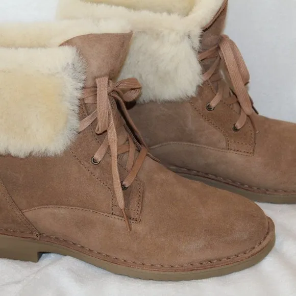 NIB UGG WOMEN'S WEYLYN SUEDE SHEARLING‎ ANKLE BOOTS BOOTIES CHESTNUT