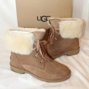 NIB UGG WOMEN'S WEYLYN SUEDE SHEARLING‎ ANKLE BOOTS BOOTIES CHESTNUT