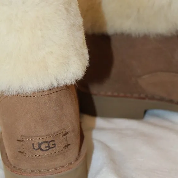NIB UGG WOMEN'S WEYLYN SUEDE SHEARLING‎ ANKLE BOOTS BOOTIES CHESTNUT