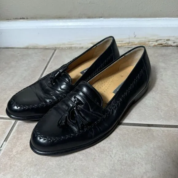 NICE Bally Chancy Men's 8 D Calfskin Leather Tassel Loafers Black Made in Italy
