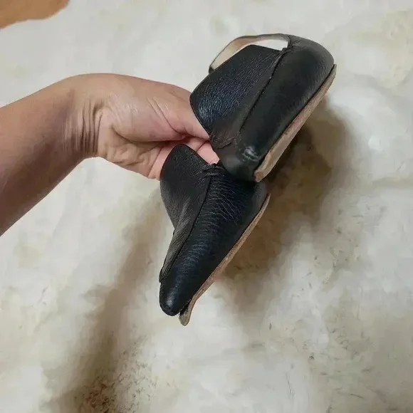 Nicholas Kirkwood Beya Pointed Toe Slingback Pumps Black Leather Flats 36.5 6