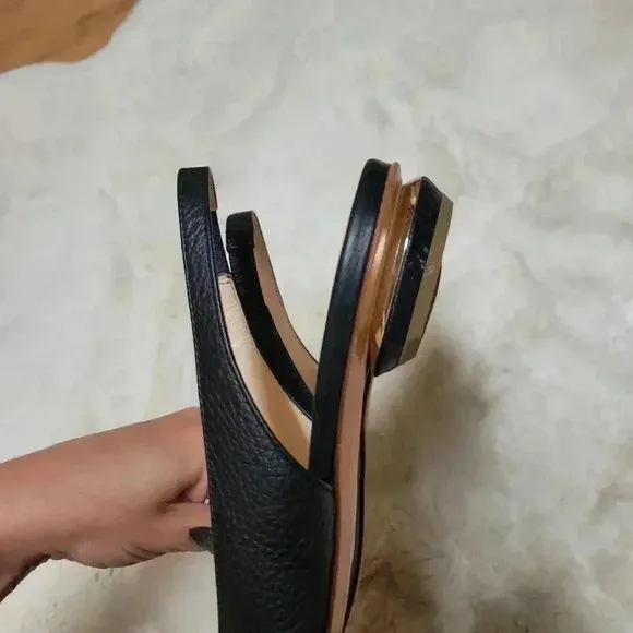 Nicholas Kirkwood Beya Pointed Toe Slingback Pumps Black Leather Flats 36.5 6