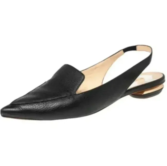 Nicholas Kirkwood Beya Pointed Toe Slingback Pumps Black Leather Flats 36.5 6