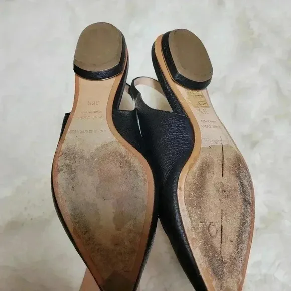 Nicholas Kirkwood Beya Pointed Toe Slingback Pumps Black Leather Flats 36.5 6
