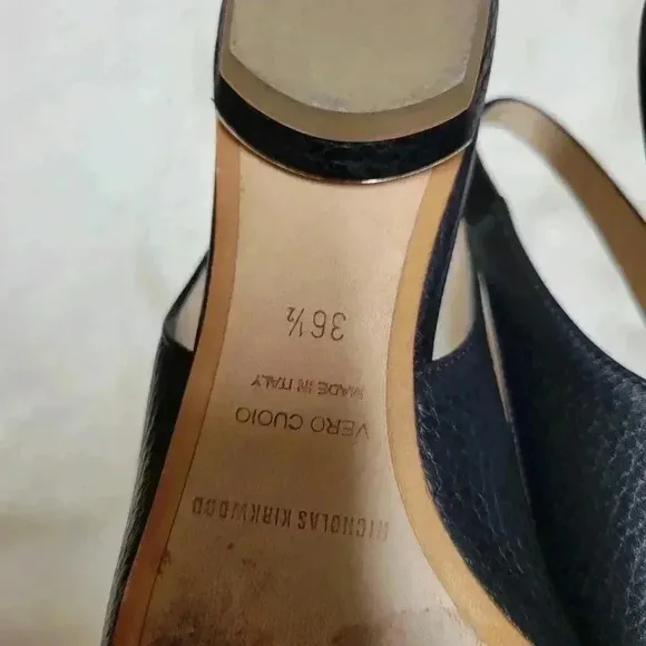 Nicholas Kirkwood Beya Pointed Toe Slingback Pumps Black Leather Flats 36.5 6