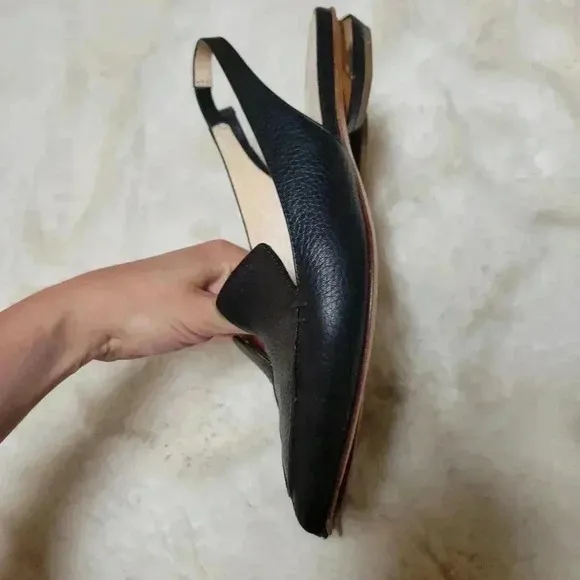 Nicholas Kirkwood Beya Pointed Toe Slingback Pumps Black Leather Flats 36.5 6