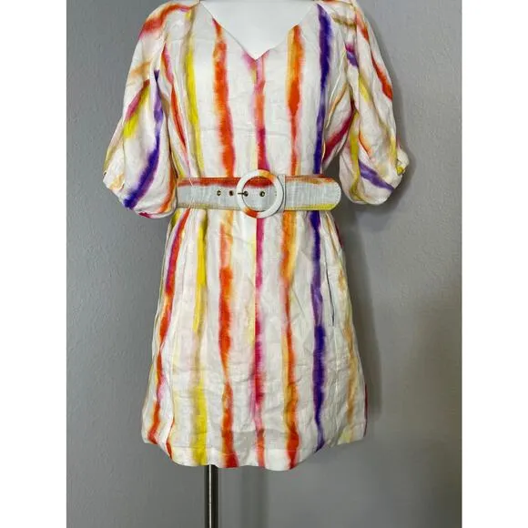 NICHOLAS Shaanti Linen Mini Dress in Rainbow 4