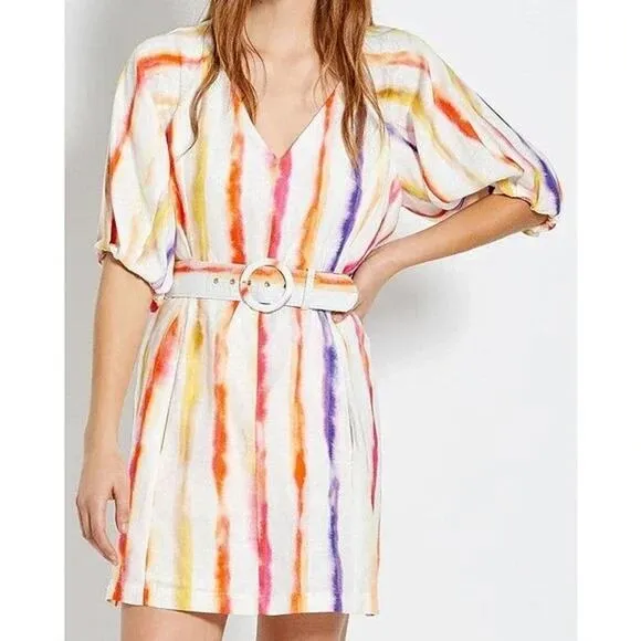 NICHOLAS Shaanti Linen Mini Dress in Rainbow 4