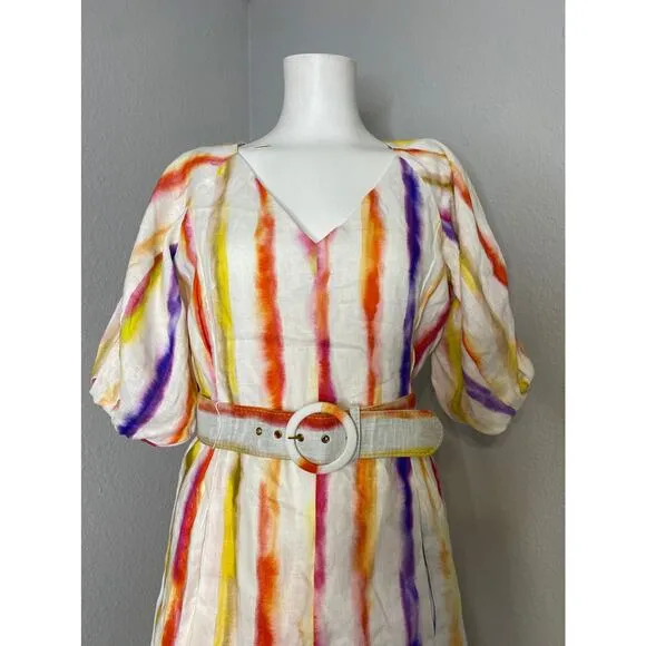 NICHOLAS Shaanti Linen Mini Dress in Rainbow 4