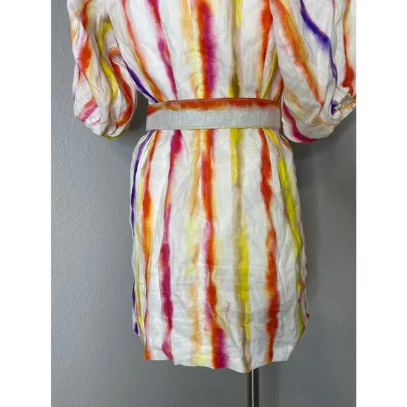NICHOLAS Shaanti Linen Mini Dress in Rainbow 4