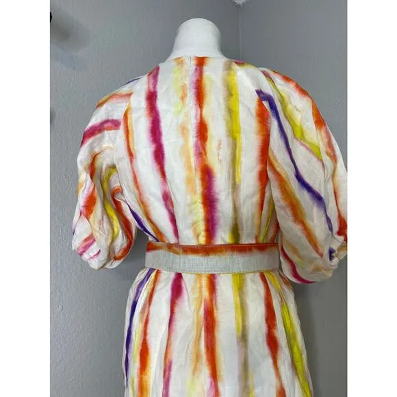 NICHOLAS Shaanti Linen Mini Dress in Rainbow 4