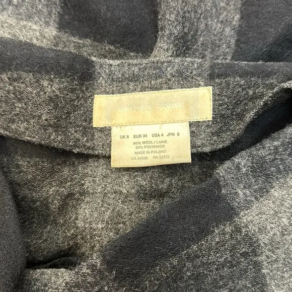 Nicole Farhi Grey &amp; Black Buffalo Check Wool-Blend Longsleeve sz 4 Poland
