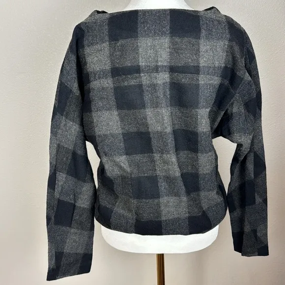 Nicole Farhi Grey &amp; Black Buffalo Check Wool-Blend Longsleeve sz 4 Poland