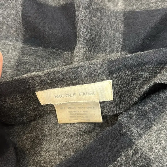 Nicole Farhi Grey &amp; Black Buffalo Check Wool-Blend Longsleeve sz 4 Poland