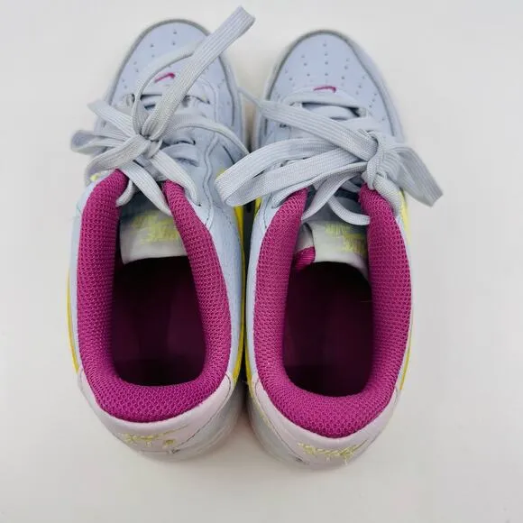Nike Air Force 1 Football Gray/Citron/Pink Kids US Sz 4Y Lace-Up Sneakers Logo