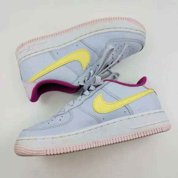 Nike Air Force 1 Football Gray/Citron/Pink Kids US Sz 4Y Lace-Up Sneakers Logo