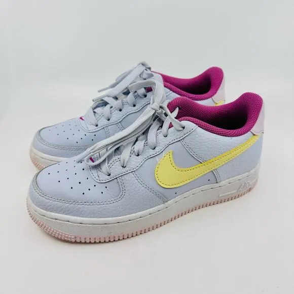 Nike Air Force 1 Football Gray/Citron/Pink Kids US Sz 4Y Lace-Up Sneakers Logo