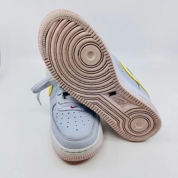 Nike Air Force 1 Football Gray/Citron/Pink Kids US Sz 4Y Lace-Up Sneakers Logo