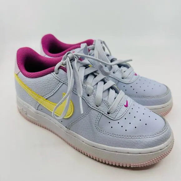 Nike Air Force 1 Football Gray/Citron/Pink Kids US Sz 4Y Lace-Up Sneakers Logo