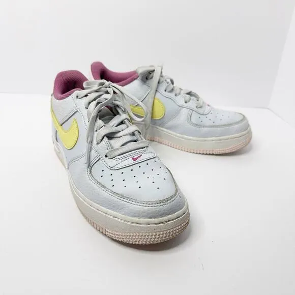 Nike Air Force 1 Low Gray Citron Fuschia Girls Sneakers Size 5.5Y