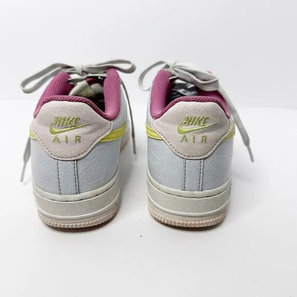 Nike Air Force 1 Low Gray Citron Fuschia Girls Sneakers Size 5.5Y