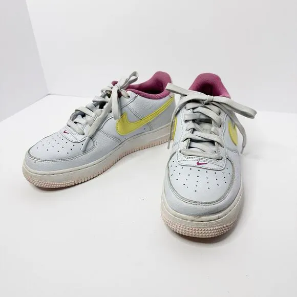 Nike Air Force 1 Low Gray Citron Fuschia Girls Sneakers Size 5.5Y