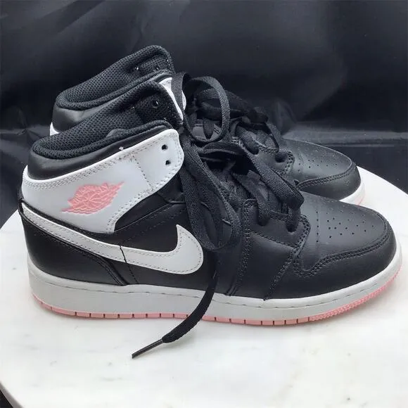 Nike Air Jordan 1 Mid GS Girls Kids 4.5 Youth Pink Athletic Casual Sneakers